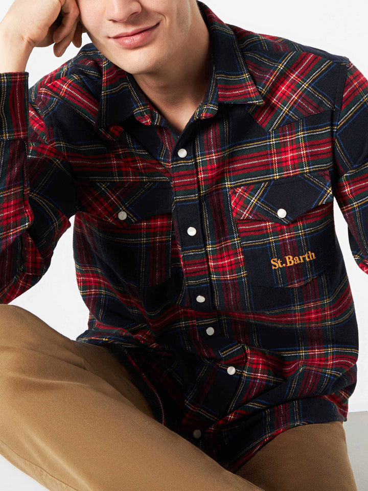 Man shirt with navy blue tartan - MC2 Saint Barth