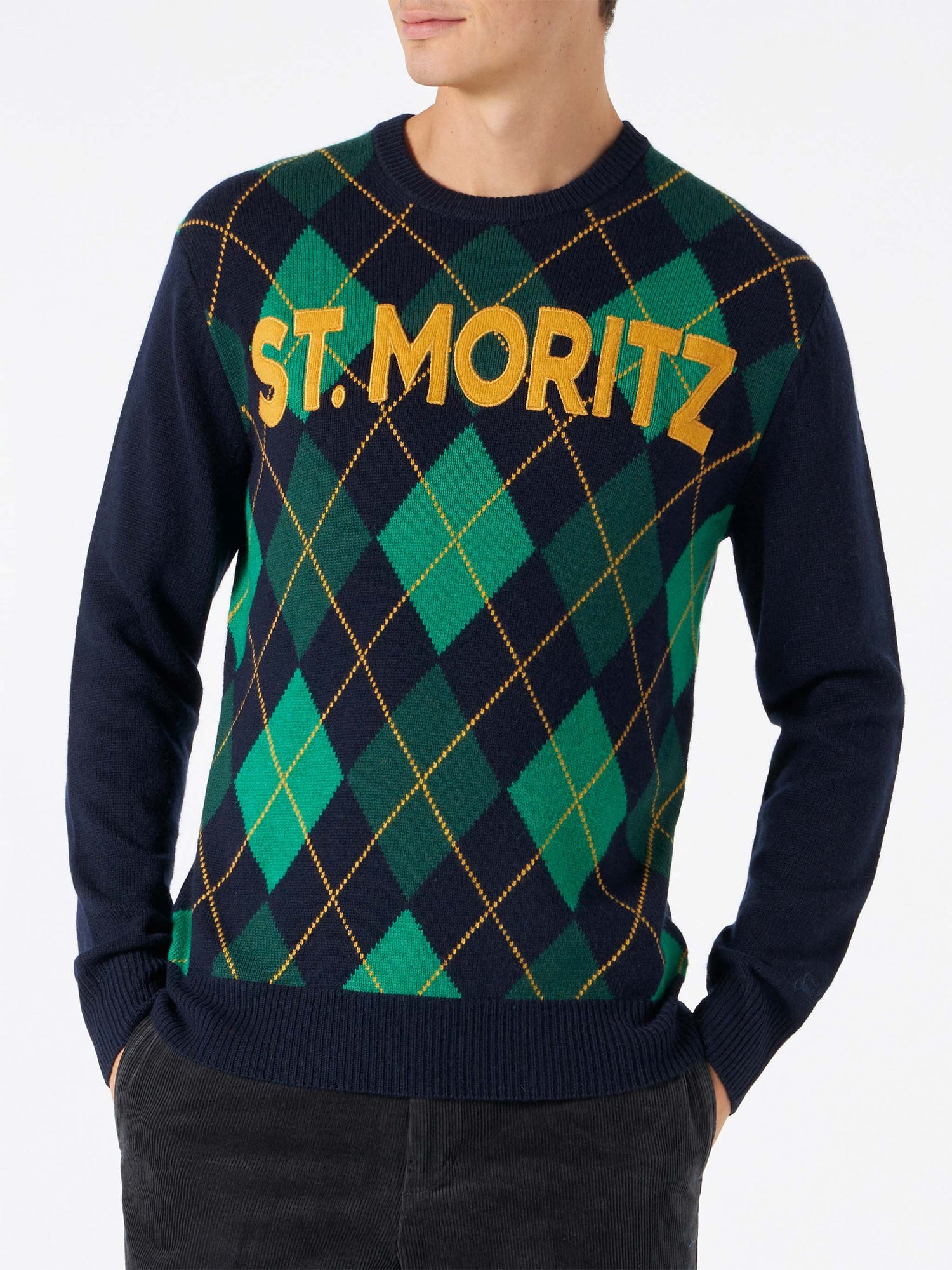 Man cashmere blend sweater with argyle jacquard - MC2 Saint Barth