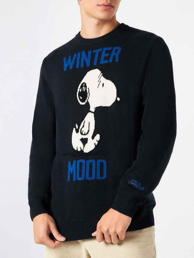 Mc2 Saint Barth Maglia da uomo blu stampa Winter Mood Snoopy | SNOOPY - EDIZIONE SPECIALE PEANUTS™