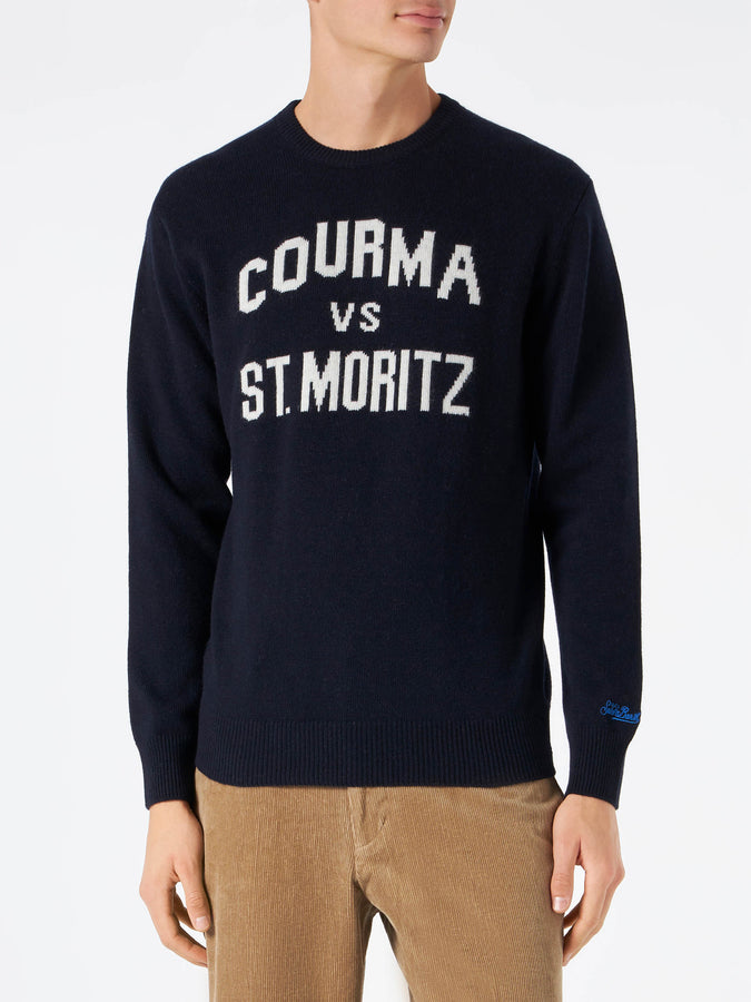 Mc2 Saint Barth Maglia da uomo blu navy con stampa Courma vs St. Moritz