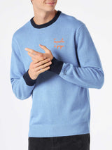 Man light blue sweater with Tequila à gogo embroidery