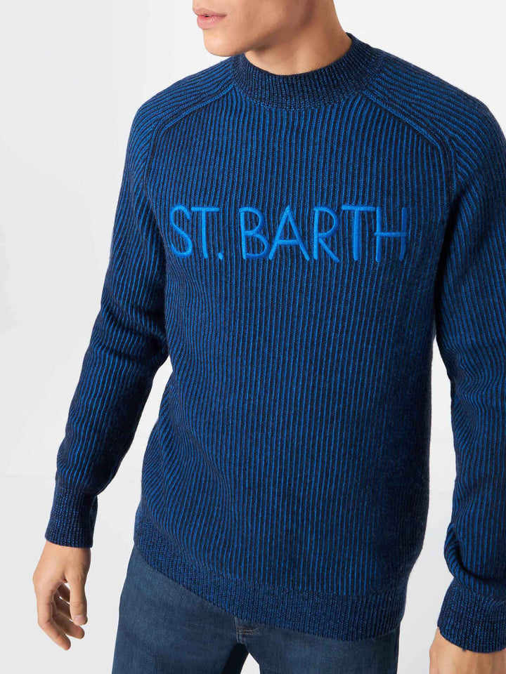 Davos ribbed blue half-turtleneck sweater - MC2 Saint Barth