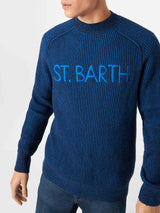 Man half-turtleneck ribbed blue sweater