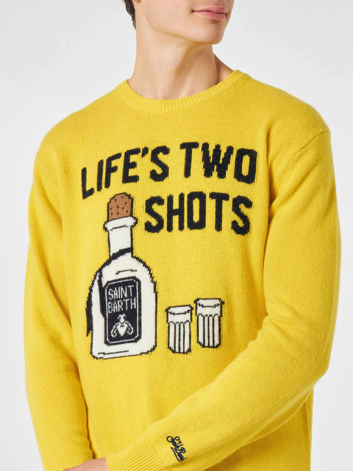 Man yellow sweater with Life's two shots lettering - MC2 Saint Barth