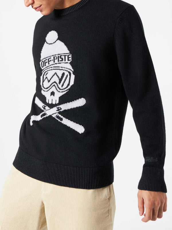 Herren schwarzer Pullover Off-Piste-Totenkopf