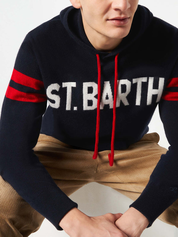 Knitted hoodie with St. Barth print