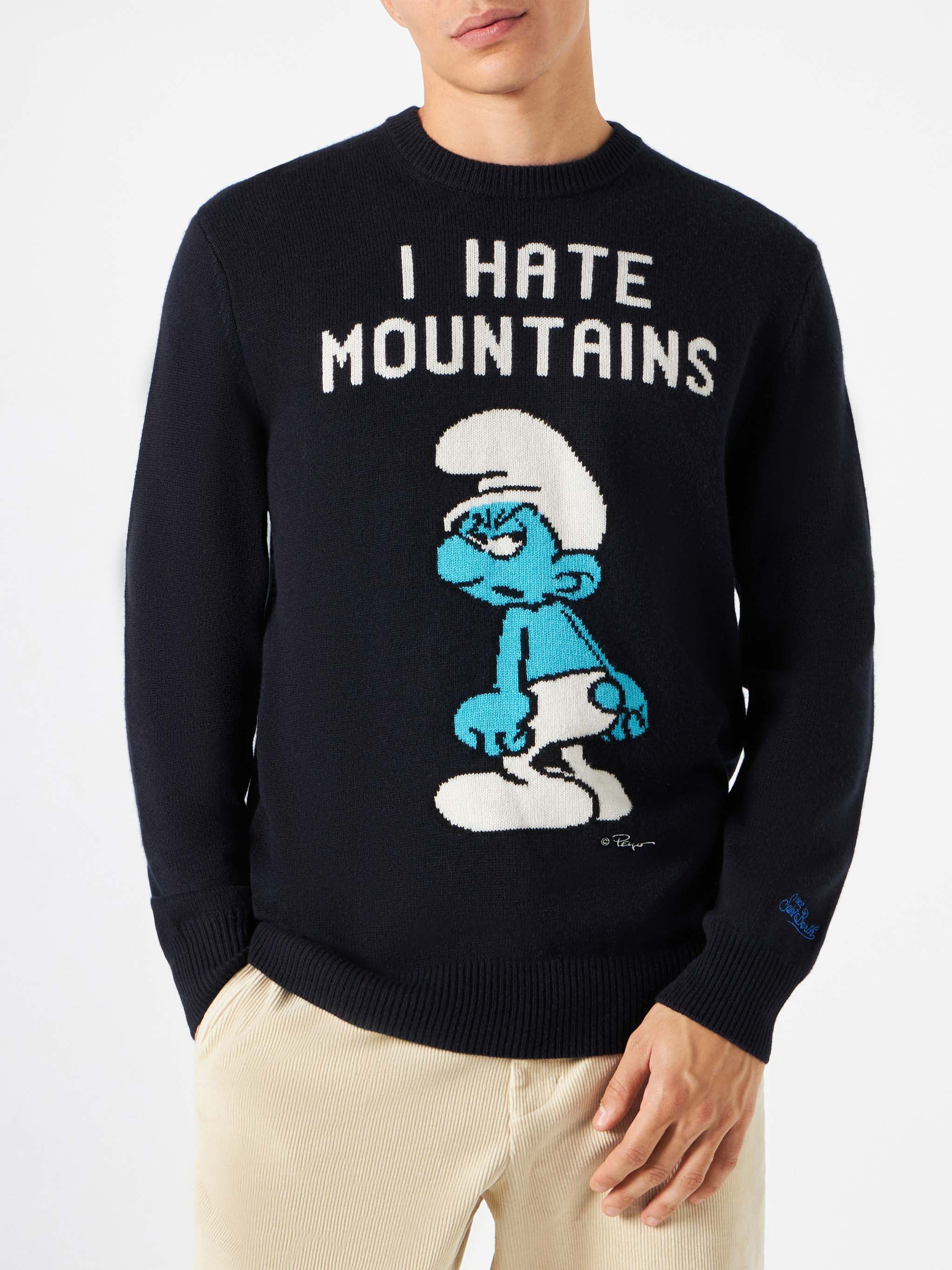 Maglione da uomo blu navy stampa I hate Mountains Puffo | �PEYO EDIZIONE  SPECIALE - S
