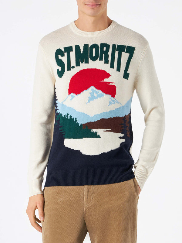Man sweater with St.Moritz postcard print