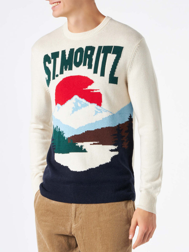 Man sweater with St.Moritz postcard jacquard - MC2 Saint Barth