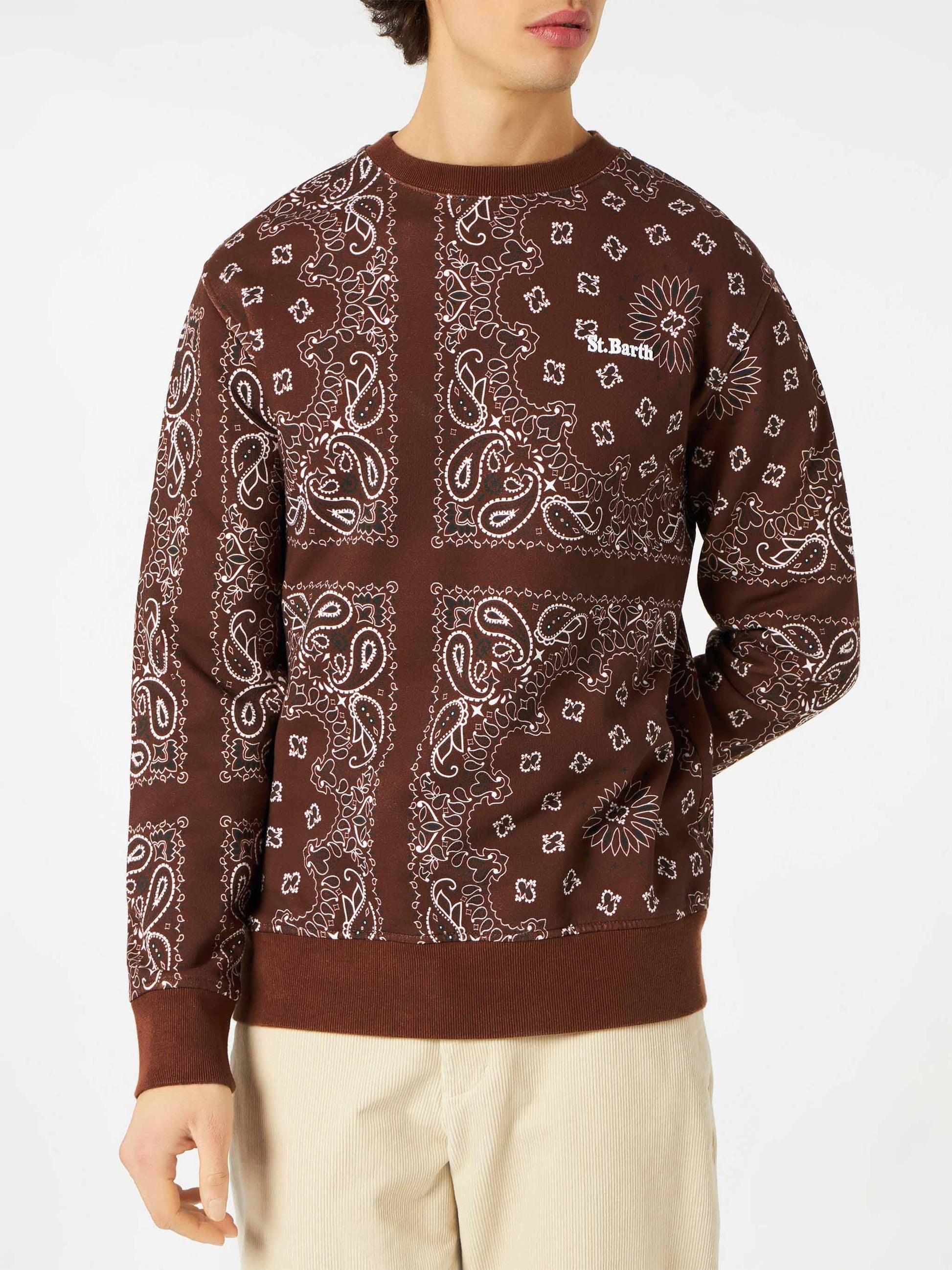 Man crewneck sweatshirt with brown bandanna print - MC2 Saint Barth