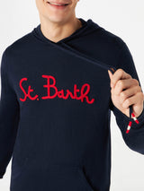 Man navy blue hoodie sweatshirt