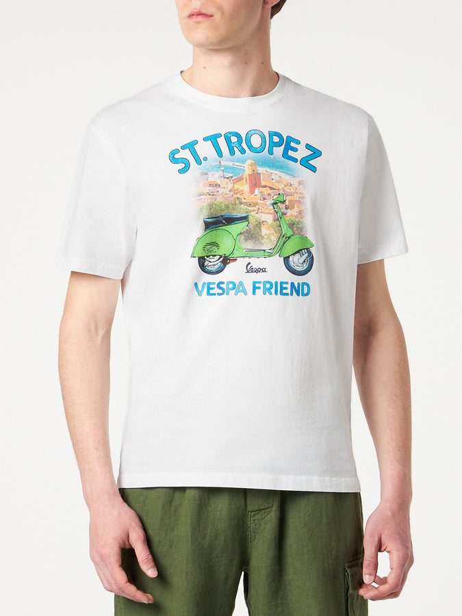 Mc2 Saint Barth T-shirt da uomo in cotone con stampa Vespa St. Tropez | EDIZIONE SPECIALE VESPA®