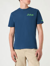 Herren-T-Shirt aus Baumwolle mit St. Barth-Wellen- und Palmenaufdruck