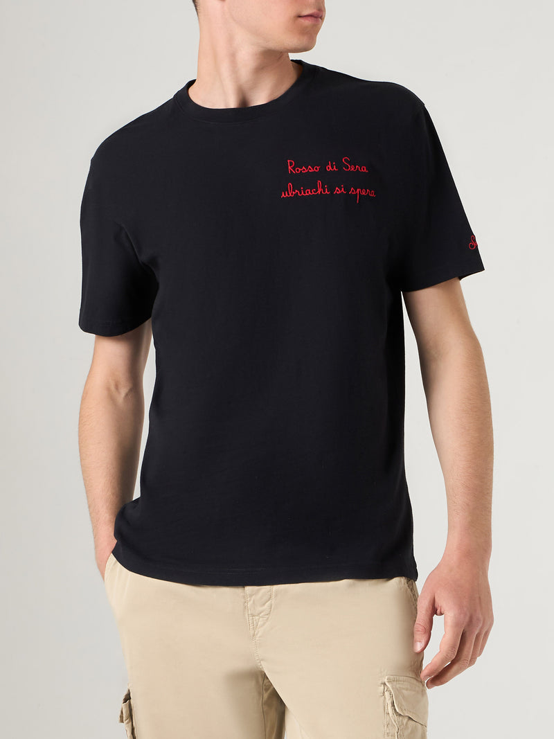 T-shirt da uomo con ricamo Rosso di Sera, ubriachi si spera – MC2 Saint  Barth