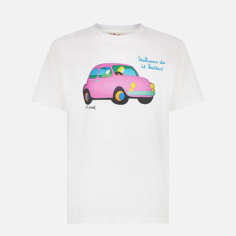 Man cotton t-shirt with Lodola Car print | MARCO LODOLA ART SPECIAL EDITION