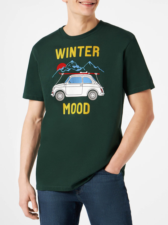 Mc2 Saint Barth T-shirt da uomo verde bosco con stampa auto | Fiat 500 edizione speciale