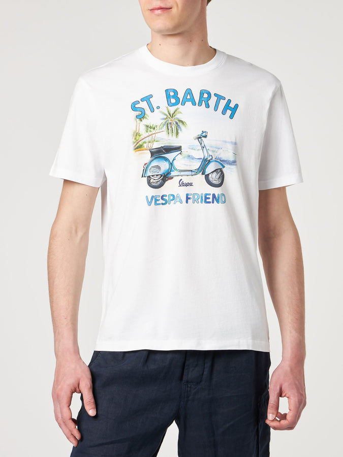 Mc2 Saint Barth T-shirt da uomo in cotone con stampa St. Barth Vespa Friend | EDIZIONE SPECIALE VESPA®