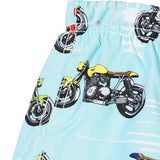 Light fabric swim shorts motorbike print