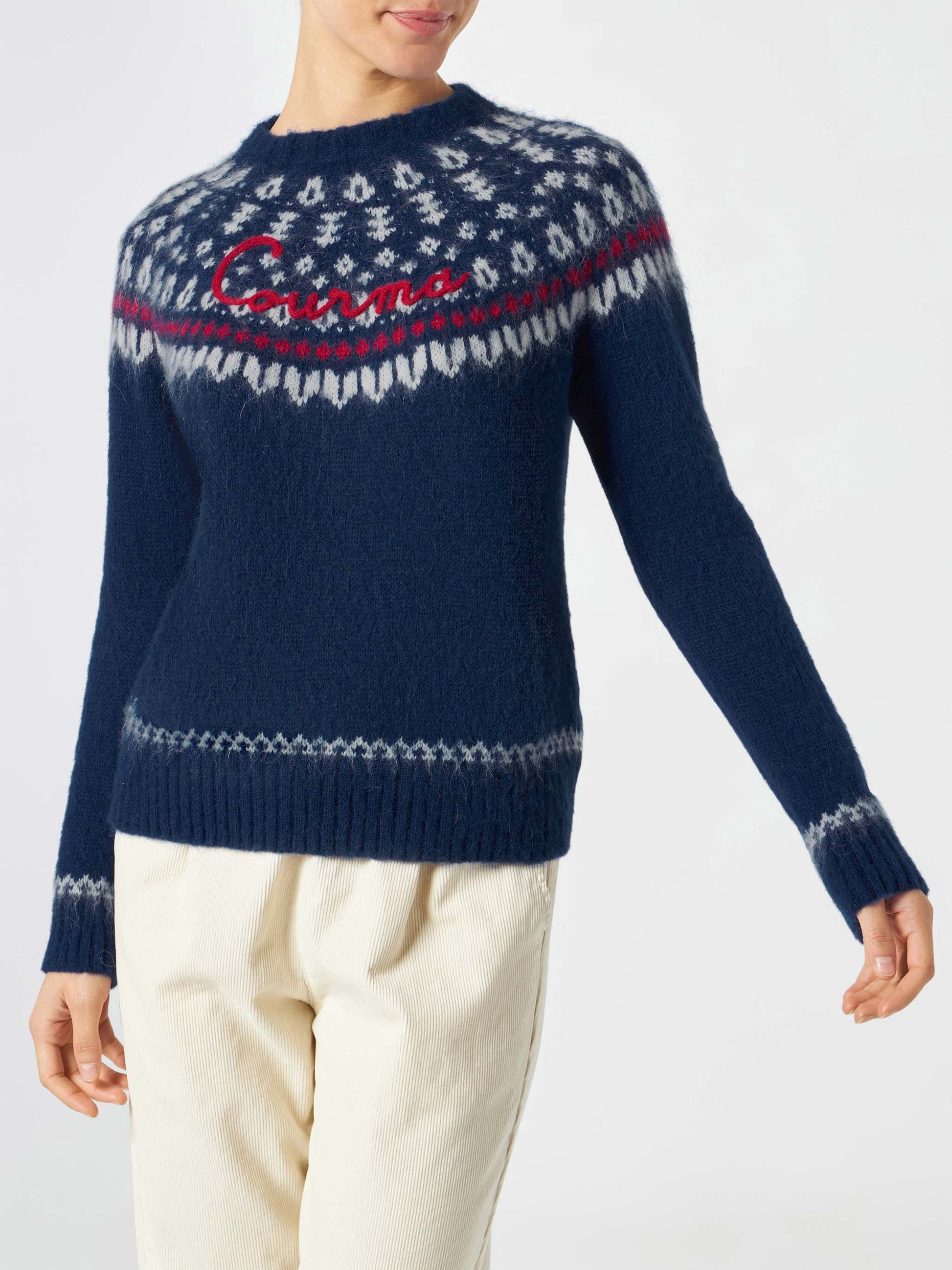 Woman navy blue crewneck nordic jacquard sweater - MC2 Saint Barth