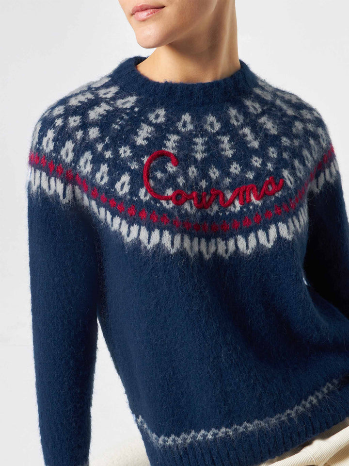 Woman navy blue crewneck nordic jacquard sweater - MC2 Saint Barth