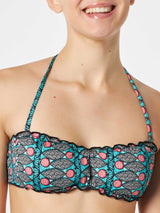 Woman bandeau top swimsuit with optical print