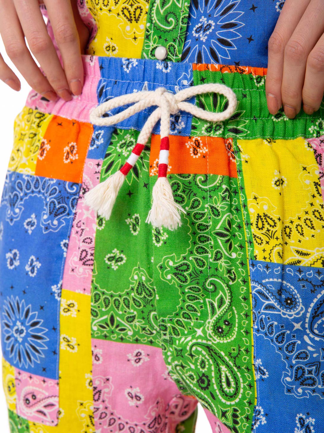 Woman linen pants with multicolor bandanna print - MC2 Saint Barth