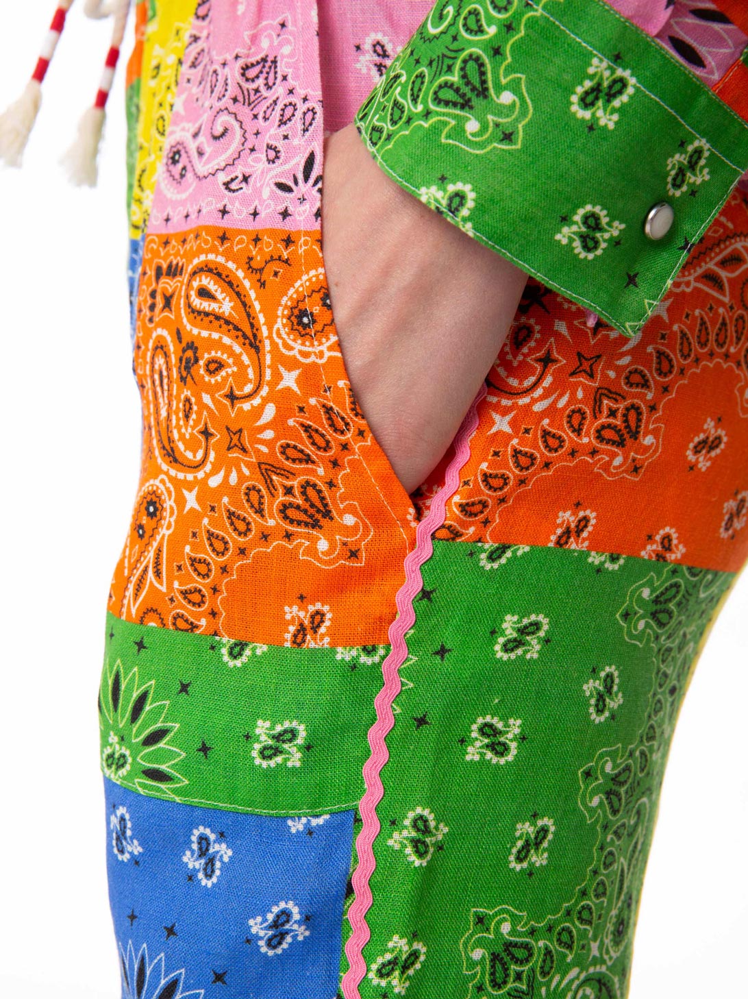 Woman linen pants with multicolor bandanna print - MC2 Saint Barth