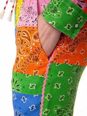 Woman linen pants with multicolor bandanna print - MC2 Saint Barth