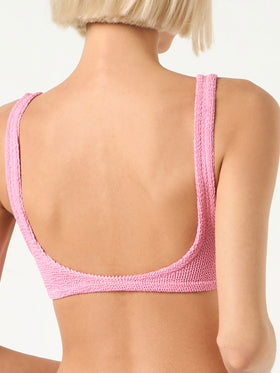 Rosafarbener Damen-Badeanzug mit Bralette-Oberteil in Crinkle-Optik