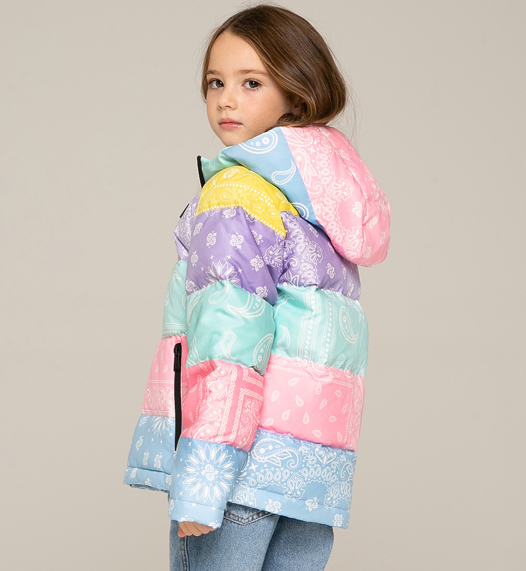 Girl hooded down padded jacket bandanna print - MC2 Saint Barth