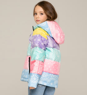 Girl hooded down padded jacket bandanna print - MC2 Saint Barth