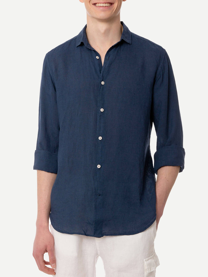 Mc2 Saint Barth Camicia da uomo Pamplona in lino blu navy