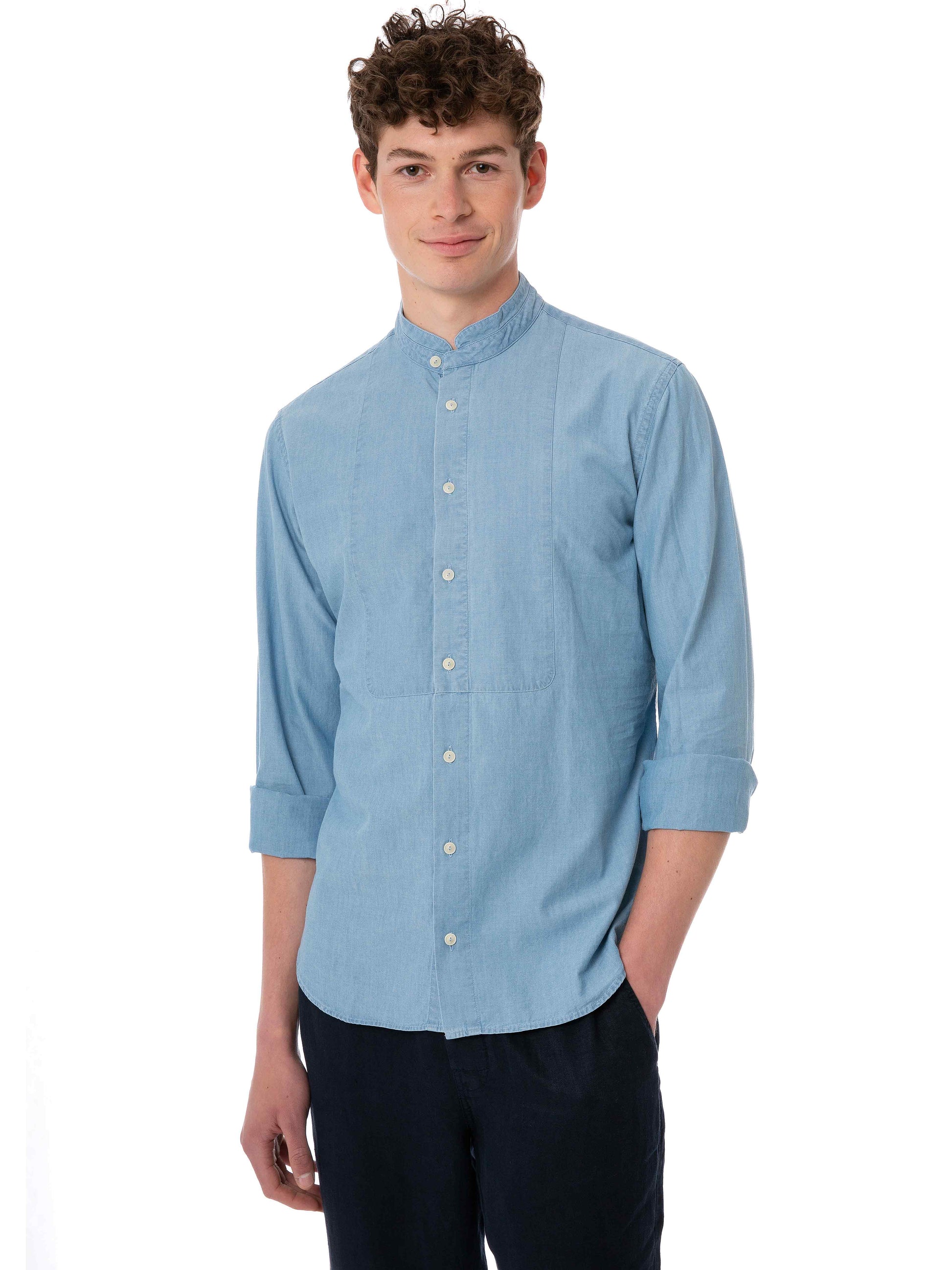 Man light blue denim linen shirt - MC2 Saint Barth