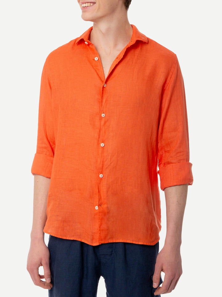 Man water color orange linen Pamplona shirt - MC2 Saint Barth