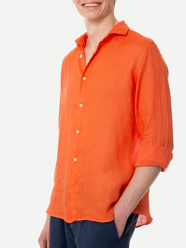 Man water color orange linen Pamplona shirt - MC2 Saint Barth