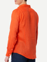 Herren-Hemd aus Pamplona-Leinen in Aquarell-Orange