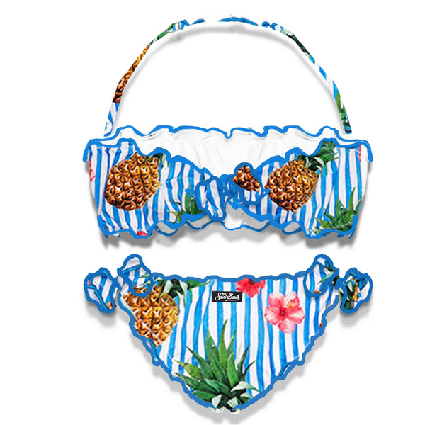 Bikini da bambina a fascia con stampa ananas