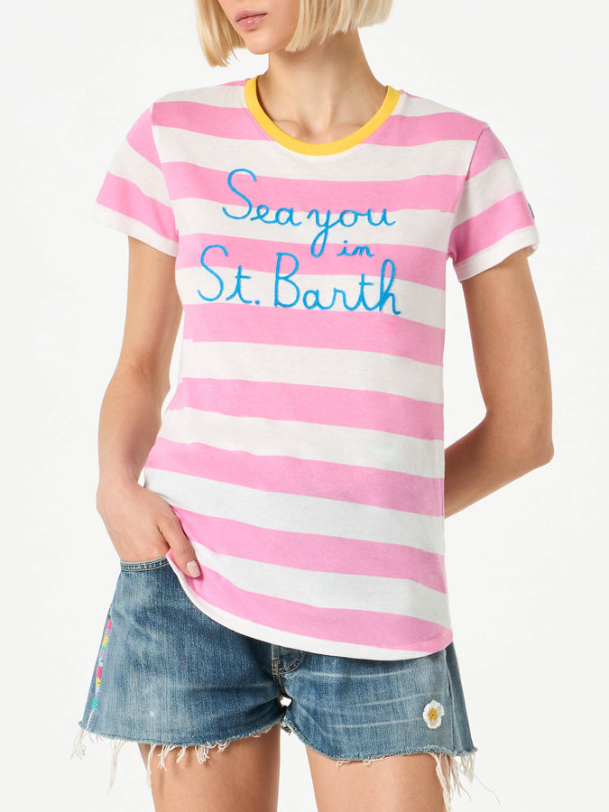 Mc2 Saint Barth T-shirt da donna in cotone con ricamo Sea you in St. Barth