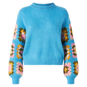 Woman ultra soft crewneck with handmade crochet sleeves - MC2 Saint Barth