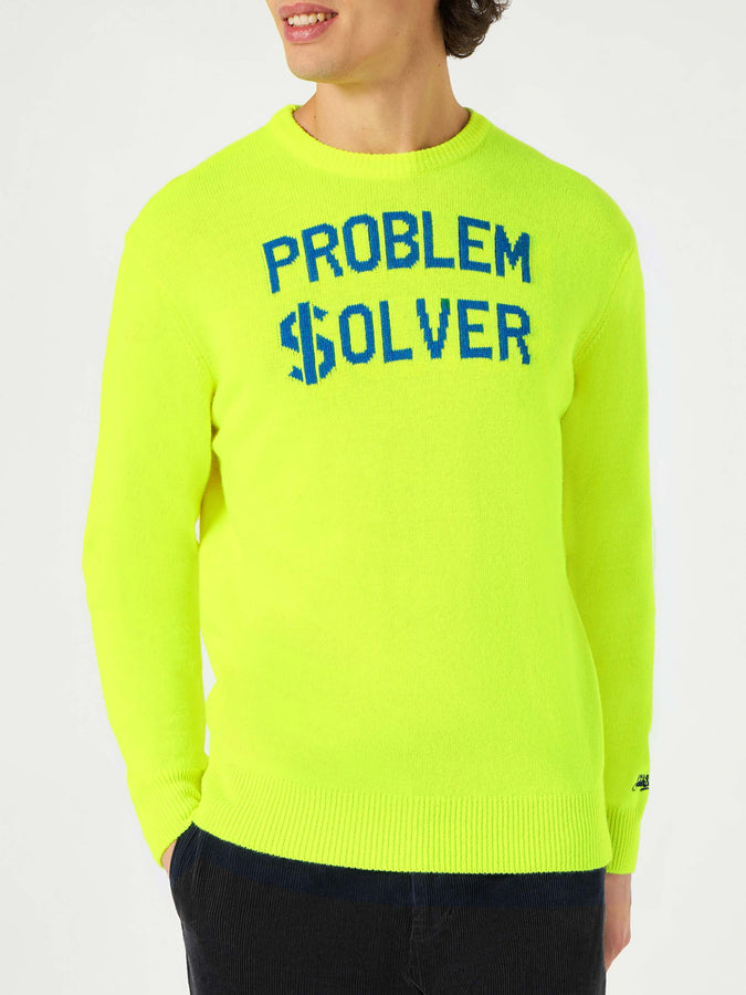 Mc2 Saint Barth Maglia da uomo giallo fluo con stampa Problem $olver