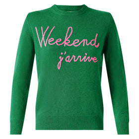 Green sweater Weekend j'arrive fluo pink embroidery - MC2 Saint Barth