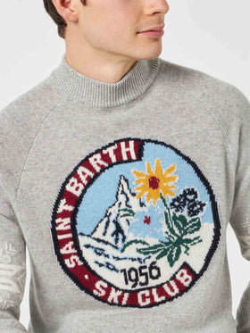 Man half-turtleneck grey sweater with print - MC2 Saint Barth