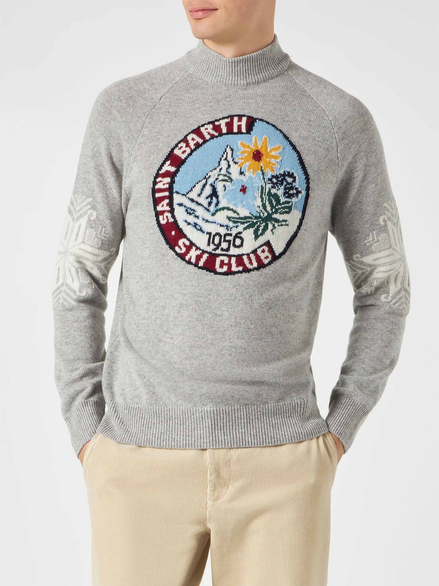 Man half-turtleneck grey sweater with print - MC2 Saint Barth