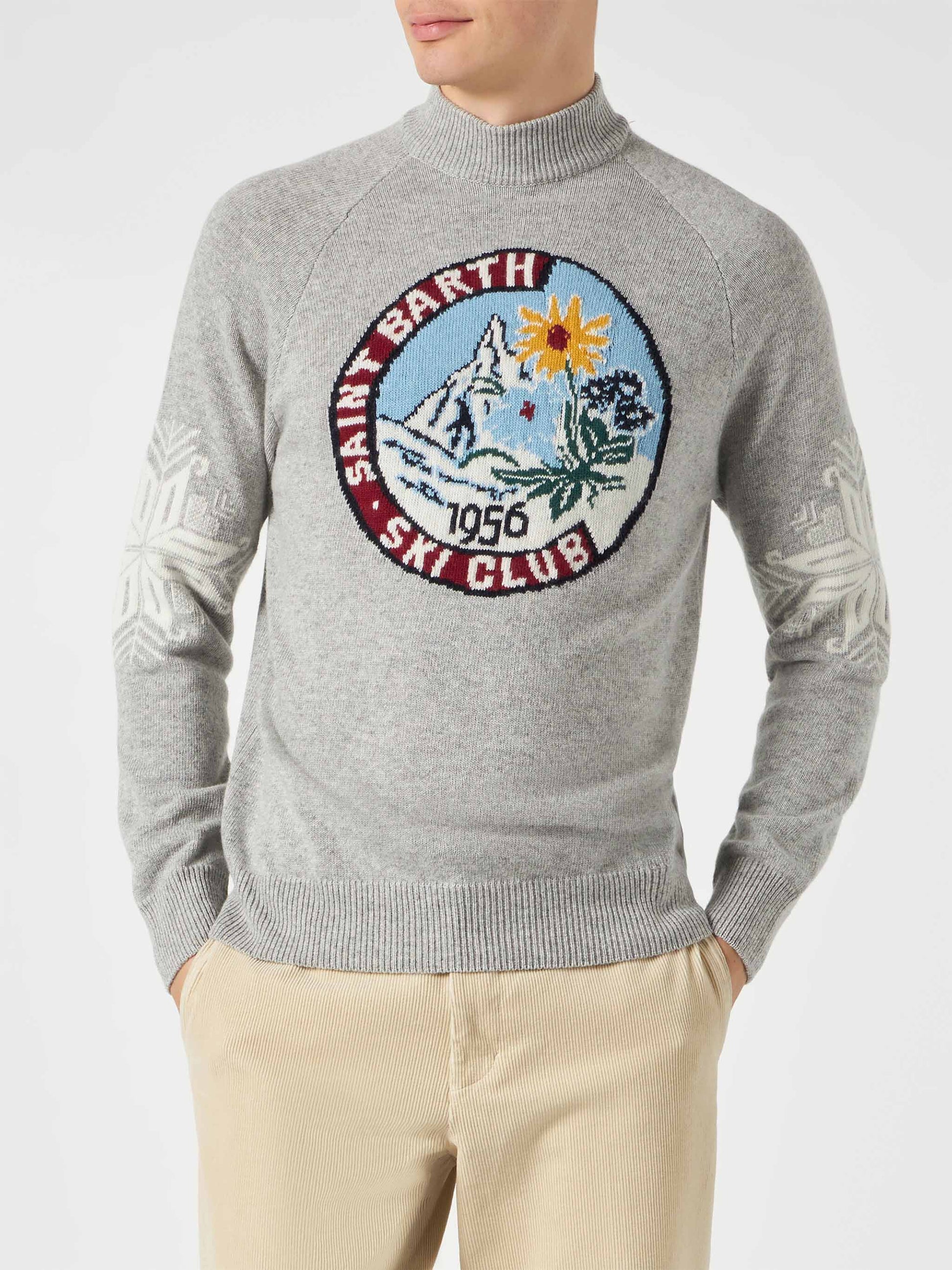Man half-turtleneck grey sweater with print - MC2 Saint Barth