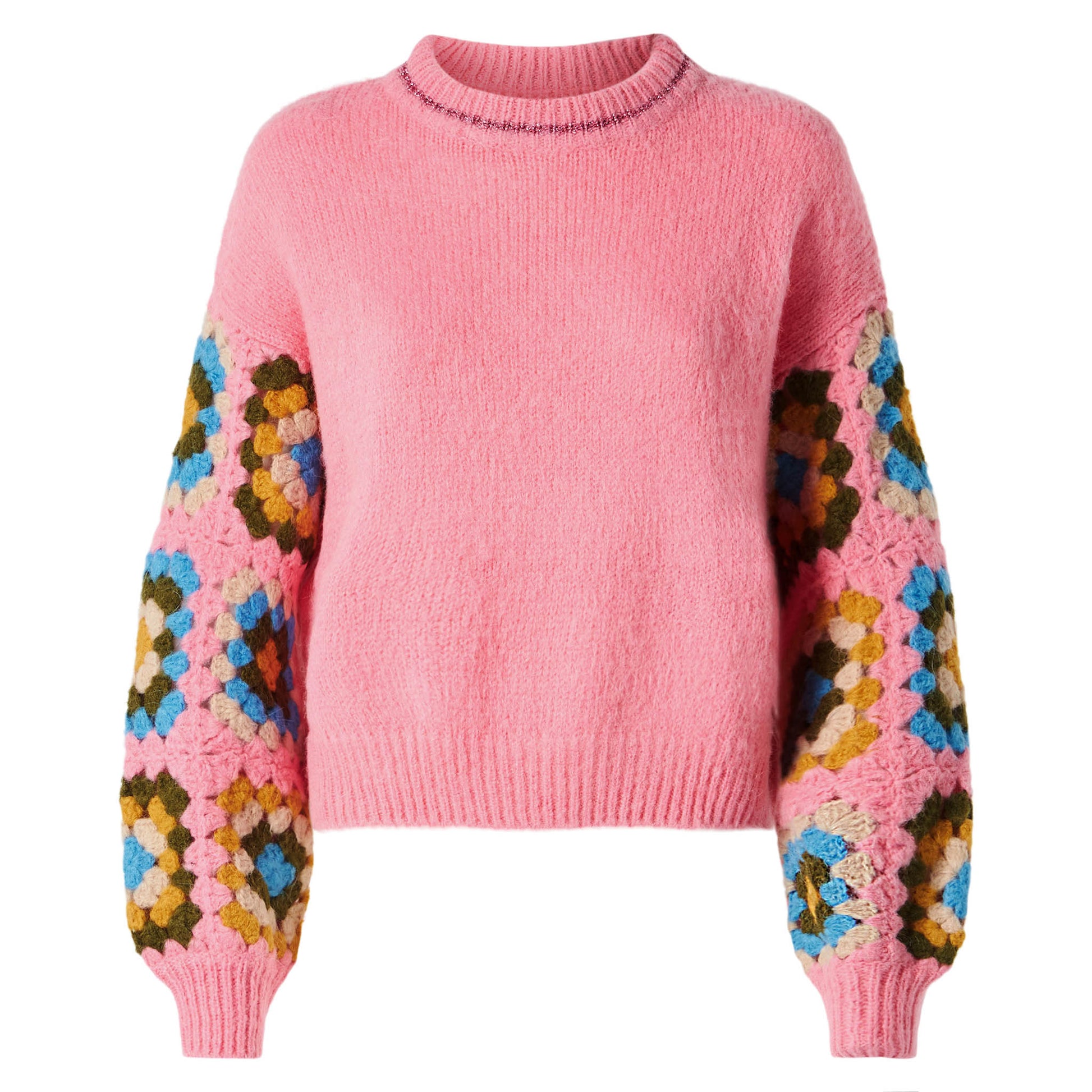 Woman ultra soft crewneck sweater with handmade crochet sleeves - MC2 Saint Barth