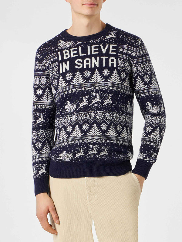 Herrenpullover mit „I believe in Santa“-Schriftzug