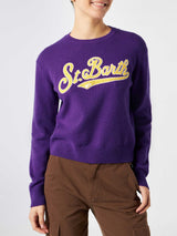 Woman purple cropped sweater