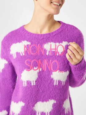 Woman brushed sweater with sheeps and Non ho sonno embroidery - MC2 Saint Barth