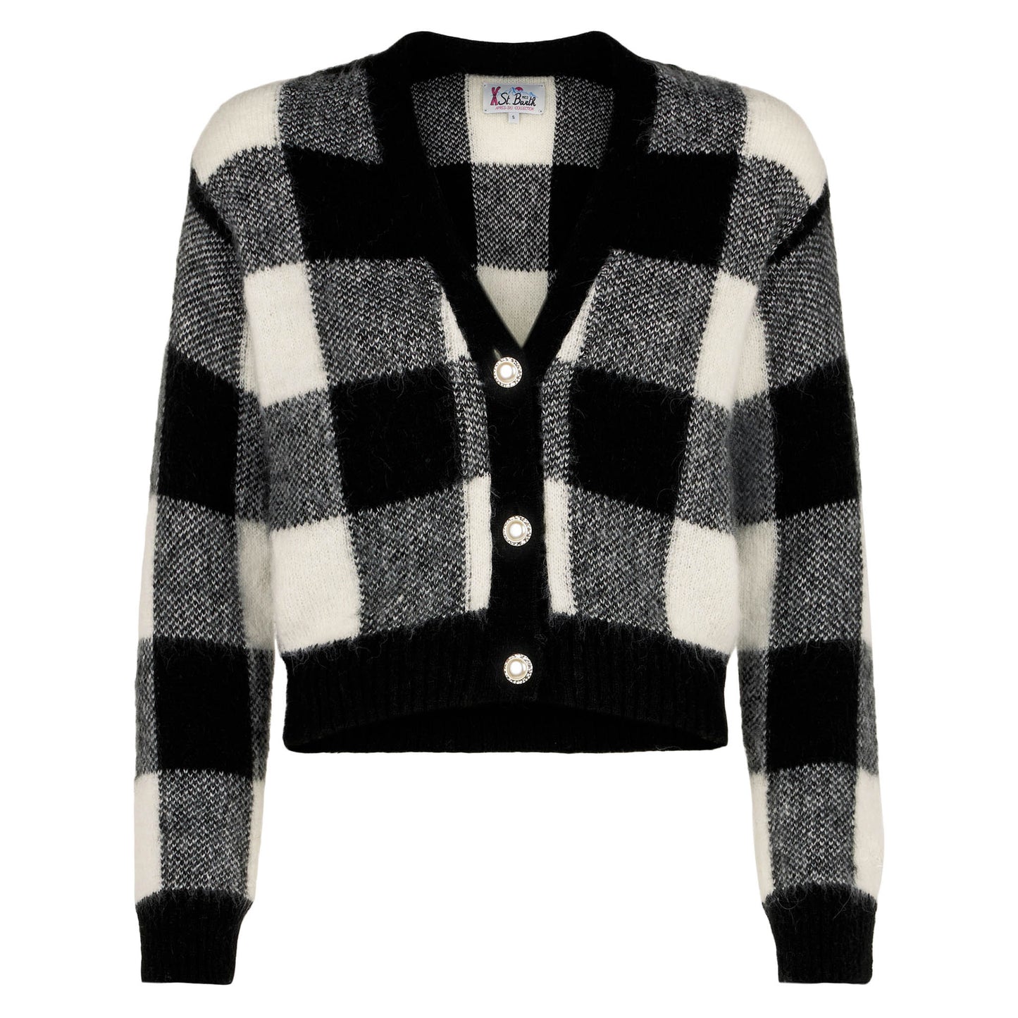 Woman short cardigan with jewel buttons and vichy print - MC2 Saint Barth