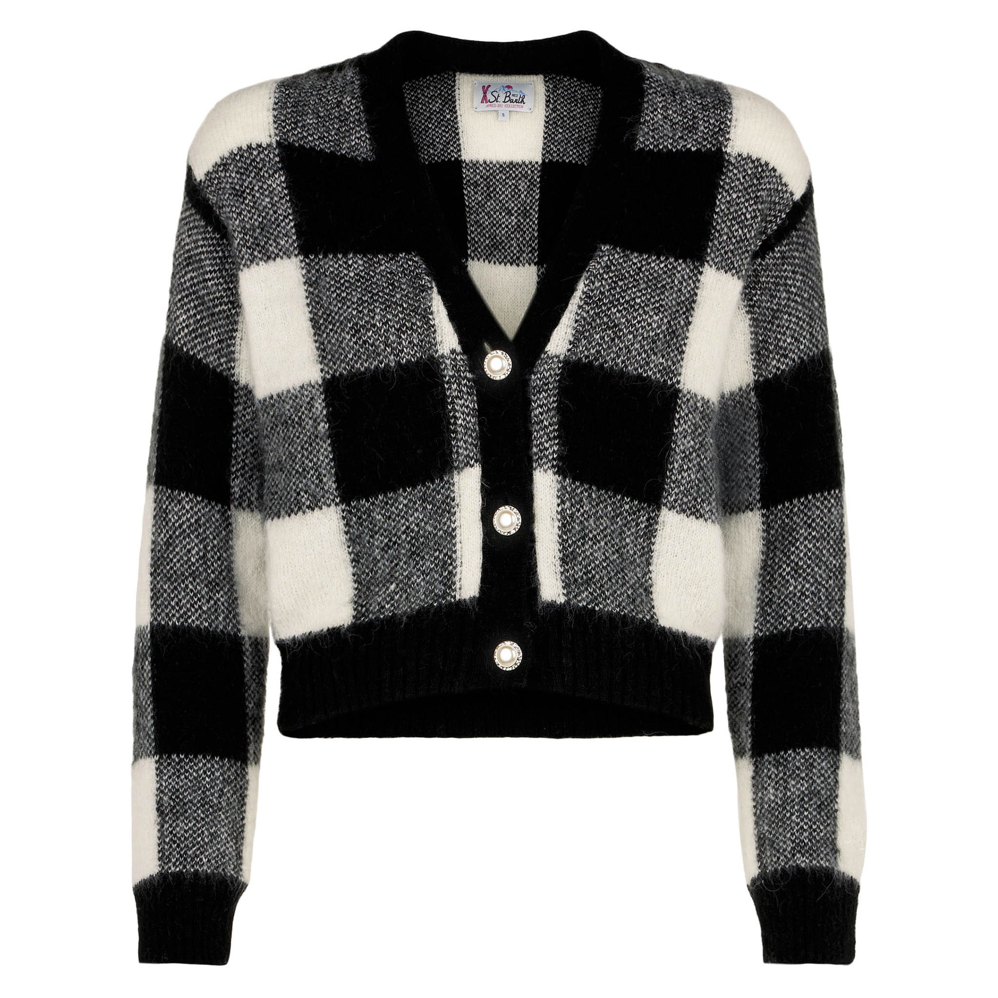 Woman short cardigan with jewel buttons and vichy print - MC2 Saint Barth